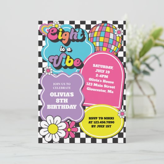 Neon 90s Retro Acht is een Vibe 8e verjaardag Kaart (Staand voorkant)