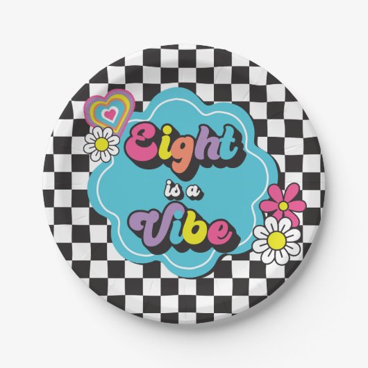 Neon 90s Retro Acht is een Vibe 8e verjaardag Papieren Bordje (Voorkant)