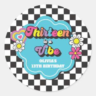 Neon 90s Retro Dertien is een Vibe 13e Verjaardag Ronde Sticker