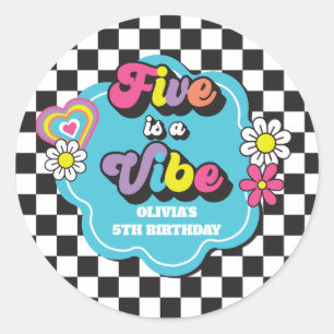Neon 90s Retro Five is a Vibe 5de verjaardag Ronde Sticker