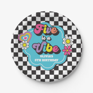 Neon 90s Retro Five is a Vibe 5e Verjaardag Papieren Bordje
