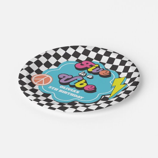 Neon 90s Retro Five viert vijfde verjaardag Papieren Bordje (Gekanteld)