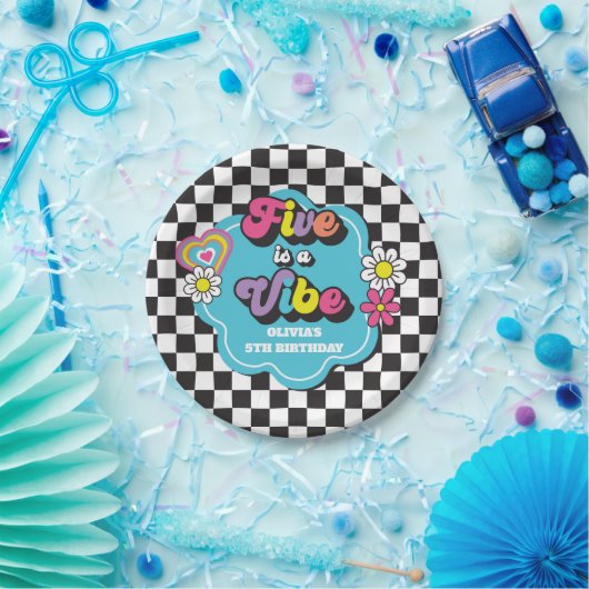 Neon 90s Retro Five viert vijfde verjaardag Papieren Bordje (Feest)