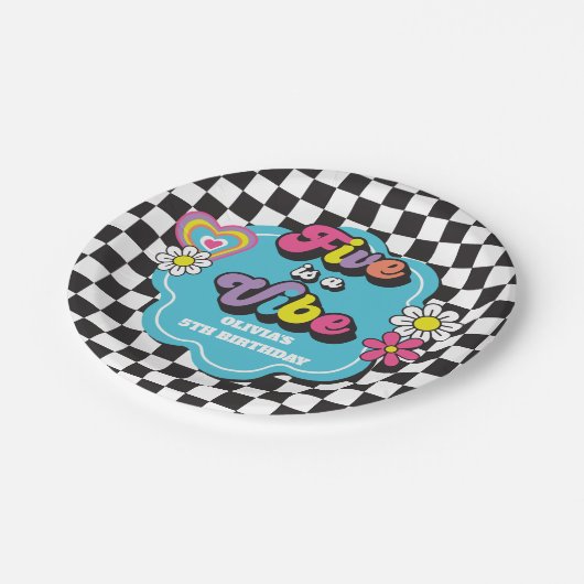 Neon 90s Retro Five viert vijfde verjaardag Papieren Bordje (Gekanteld)