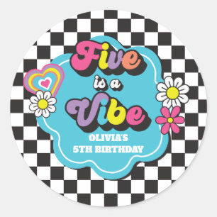 Neon 90s Retro Five viert vijfde verjaardag Ronde Sticker