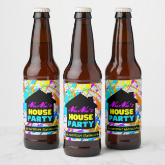 Neon 90's Retro Hip Theme House Party Colorful Bier Etiket