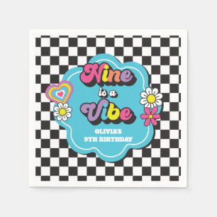Neon 90s Retro Nine is een Vibe 9e Verjaardag Servet
