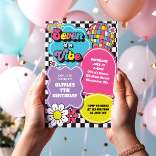 Neon 90s Retro Seven is a Vibe 7de Verjaardag Kaart