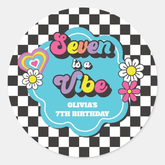 Neon 90s Retro Seven viert zevende verjaardag Ronde Sticker (Voorkant)