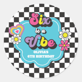 Neon 90s Retro Six is a Vibe 6de Verjaardag Ronde Sticker