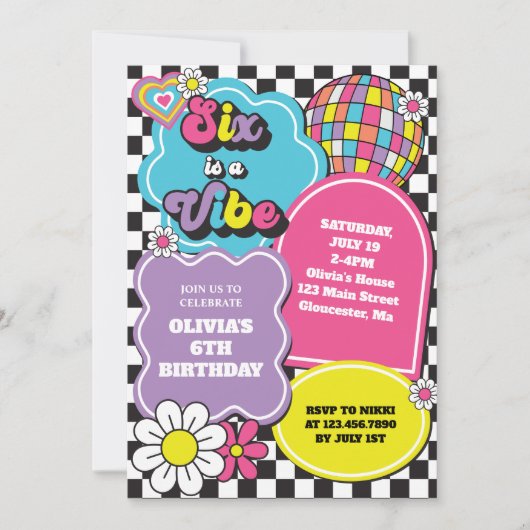 Neon 90s Retro Six viert zesde verjaardag Kaart (Voorkant)