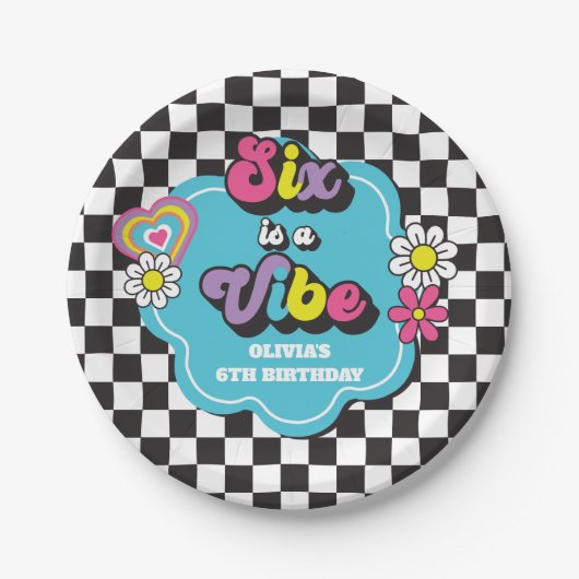 Neon 90s Retro Six viert zesde verjaardag Papieren Bordje (Voorkant)