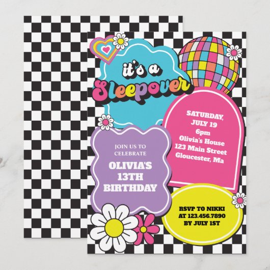 Neon 90s Retro Slaapfeest Verjaardag Kaart (Voorkant / Achterkant)