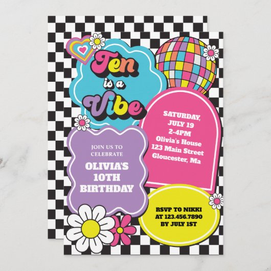 Neon 90s Retro Ten is een vibe verjaardag Kaart (Voorkant / Achterkant)