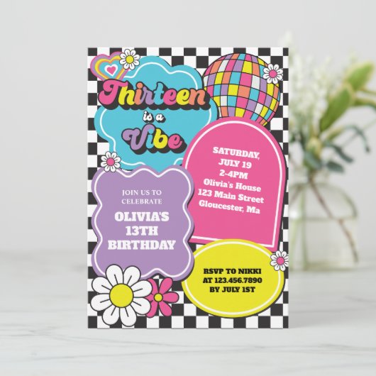 Neon 90s Retro Thirteen is een vibe 13e verjaardag Kaart (Staand voorkant)