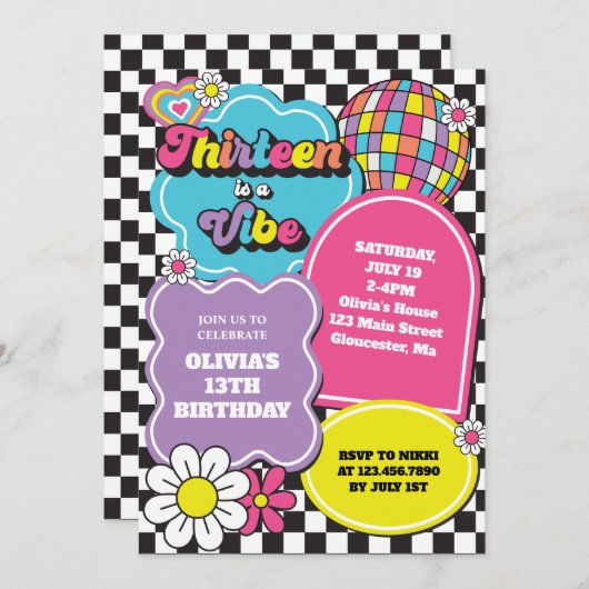 Neon 90s Retro Thirteen is een vibe 13e verjaardag Kaart (Voorkant / Achterkant)
