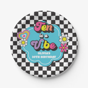 Neon 90s Retro Tien is een Vibe 10e Verjaardag Papieren Bordje