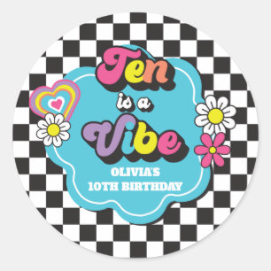Neon 90s Retro Tien is een Vibe 10e Verjaardag Ronde Sticker