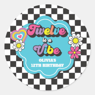 Neon 90s Retro Twelve is a Vibe 12e Verjaardag Ronde Sticker