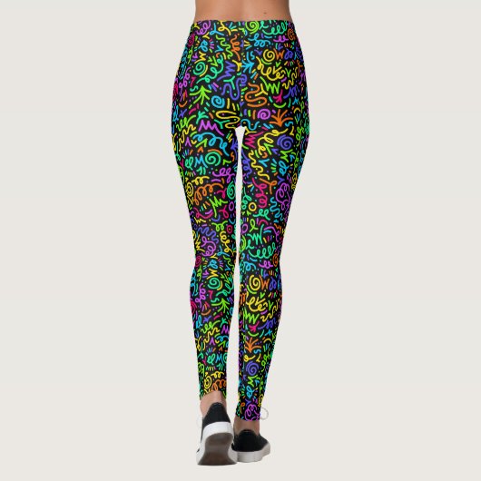 Neon 90s Squiggle Scribbles Naadloze Patroon Leggings (Achterkant)