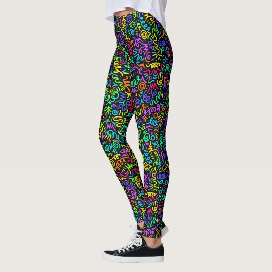 Neon 90s Squiggle Scribbles Naadloze Patroon Leggings (Links)