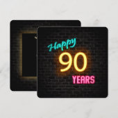Neon 90th Birthday Sign glanzend op baksteen Kaart (Voorkant / Achterkant)