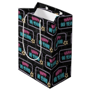 Neon 90th Birthday Sign On Brick Medium Gift Bag Cadeauzakje