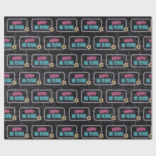 Neon 95th Birthday Marquee op Brick Wrapping Paper Cadeaupapier (Vlak)