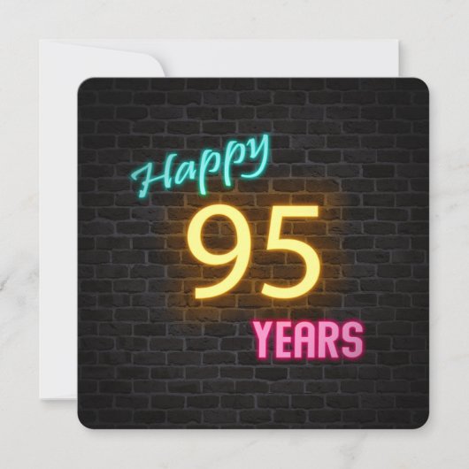 Neon 95th Birthday Sign glanzend op baksteen Kaart (Voorkant)