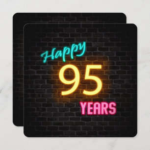 Neon 95th Birthday Sign glanzend op baksteen Kaart
