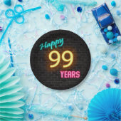 Neon 99-teken op bakstenen muur papieren bordje (Feest)