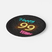Neon 99-teken op bakstenen muur papieren bordje (Gekanteld)