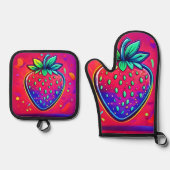 Neon Aardbei Pop Ovenwant & Pannenlap Set (Voorkant)