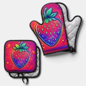 Neon Aardbei Pop Ovenwant & Pannenlap Set (Voorkant / Achterkant)
