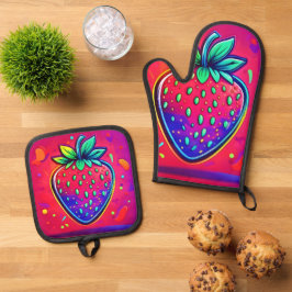 Neon Aardbei Pop Ovenwant & Pannenlap Set
