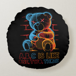 Neon ABC Teddibeer Rond Kussen