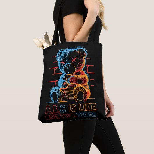 Neon ABC Teddybeer Tote Bag (Dichtbij)