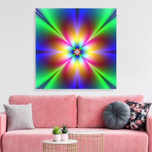 Neon Abstract Daisy Wrapped Canvas afdrukken (Insitu (Woonkamer))
