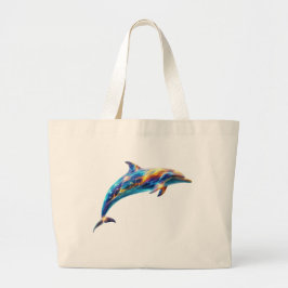 Neon Abstract Dolphin Art – Colorful Energy Wave  Grote Tote Bag