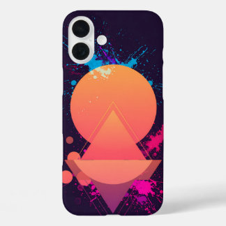 Neon Abstract Geometric Splash Retro Futuristic iPhone 16 Plus Hoesje