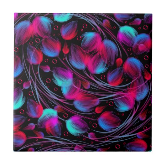 Neon Abstract Hot Pink Turquoise Black Modern Tegeltje (Voorkant)