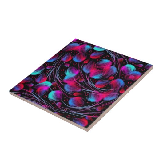 Neon Abstract Hot Pink Turquoise Black Modern Tegeltje (Zijkant)