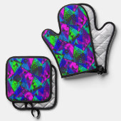 Neon abstract. ovenwant & pannenlap set (Voorkant / Achterkant)