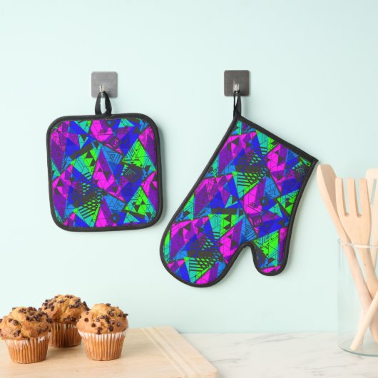 Neon abstract. ovenwant & pannenlap set (Insitu(Ophanging))