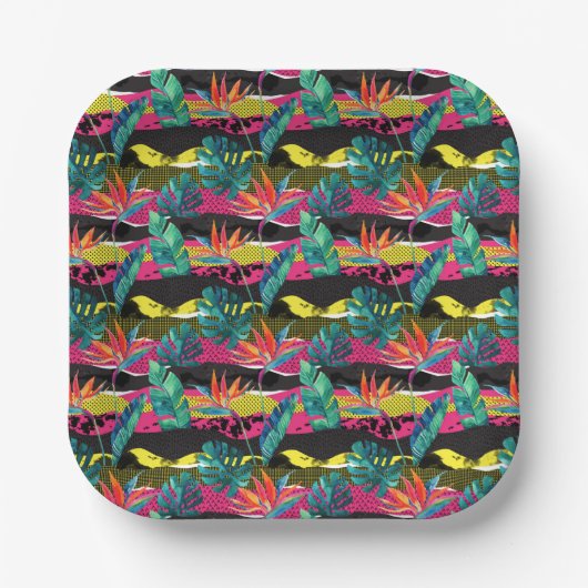 Neon Abstract tropisch textuur patroon Papieren Bordje (Voorkant)