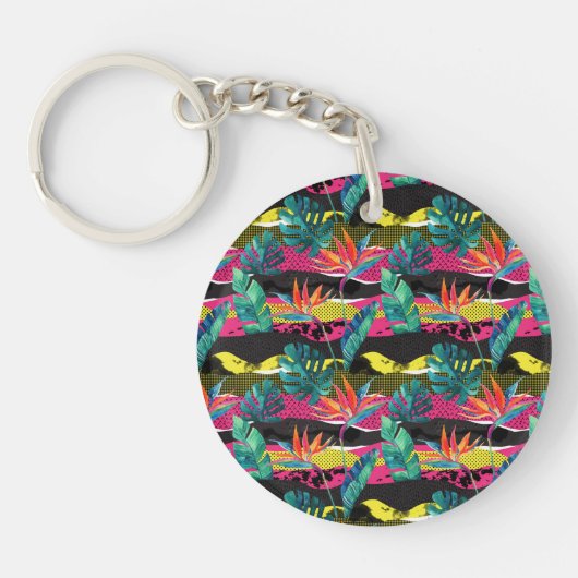 Neon Abstract tropisch textuur patroon Sleutelhanger (Voorkant)