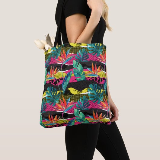 Neon Abstract tropisch textuur patroon Tote Bag (Dichtbij)