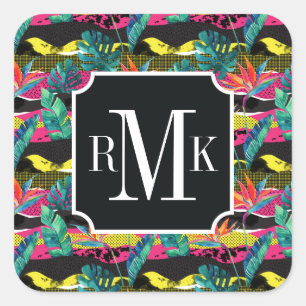 Neon Abstract tropisch textuur patroon Vierkante Sticker