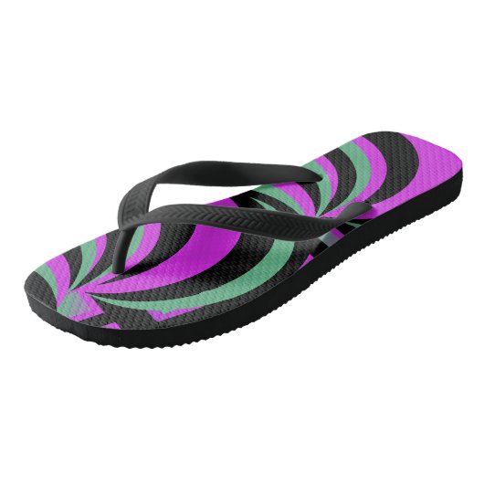 Neon Abstract Tunnel Swirls roze Black Teenslippers (Schuin)