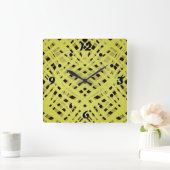 Neon, abstract, zwart, geel vierkante klok (Huis)